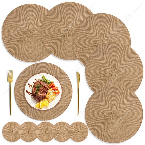 Round woven 6pcs placemats and - woven,