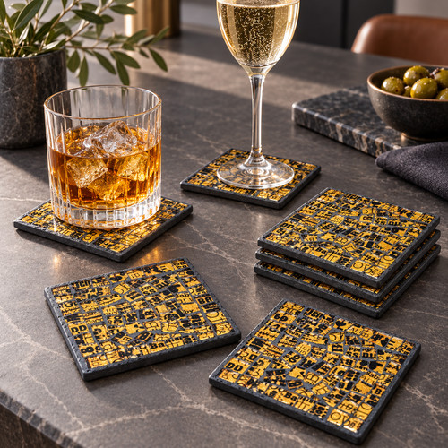 Gold mosaic glass - coasters, set