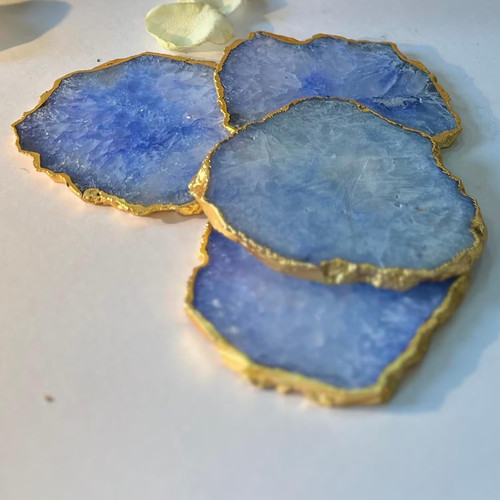 Gold plated agate coasters - gold,