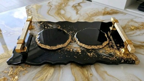 Luxury black gold resin tray - gold,